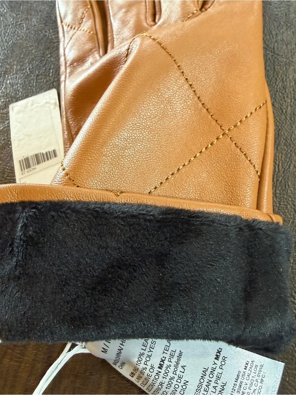 Chico's Quilted Leather Gloves in Cognac Sz M